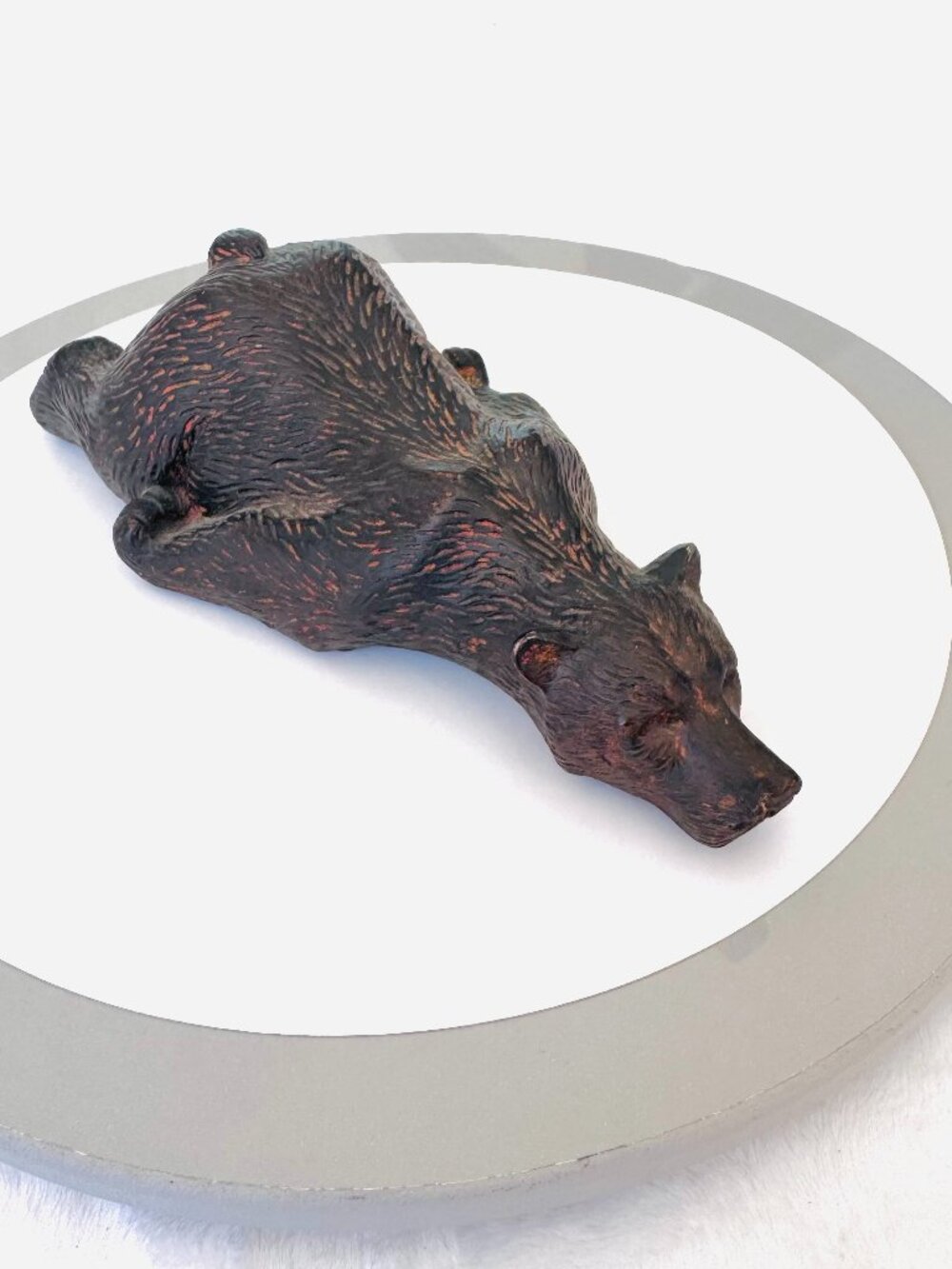 Rare Realistic 8" Wood like Resin Molded Brown Bear Taking Nap